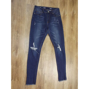 AQ American Quality Womens Skinny JEANS - Size 9 - Distressed Dark Wash Raw Hem